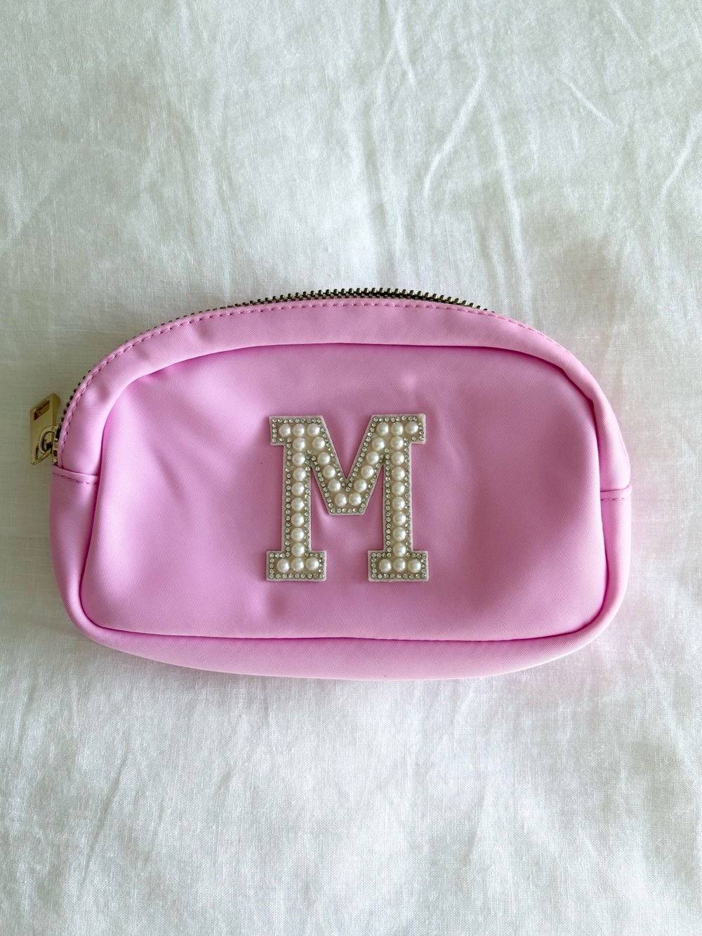 M Initial Pink Cosmetic Bag